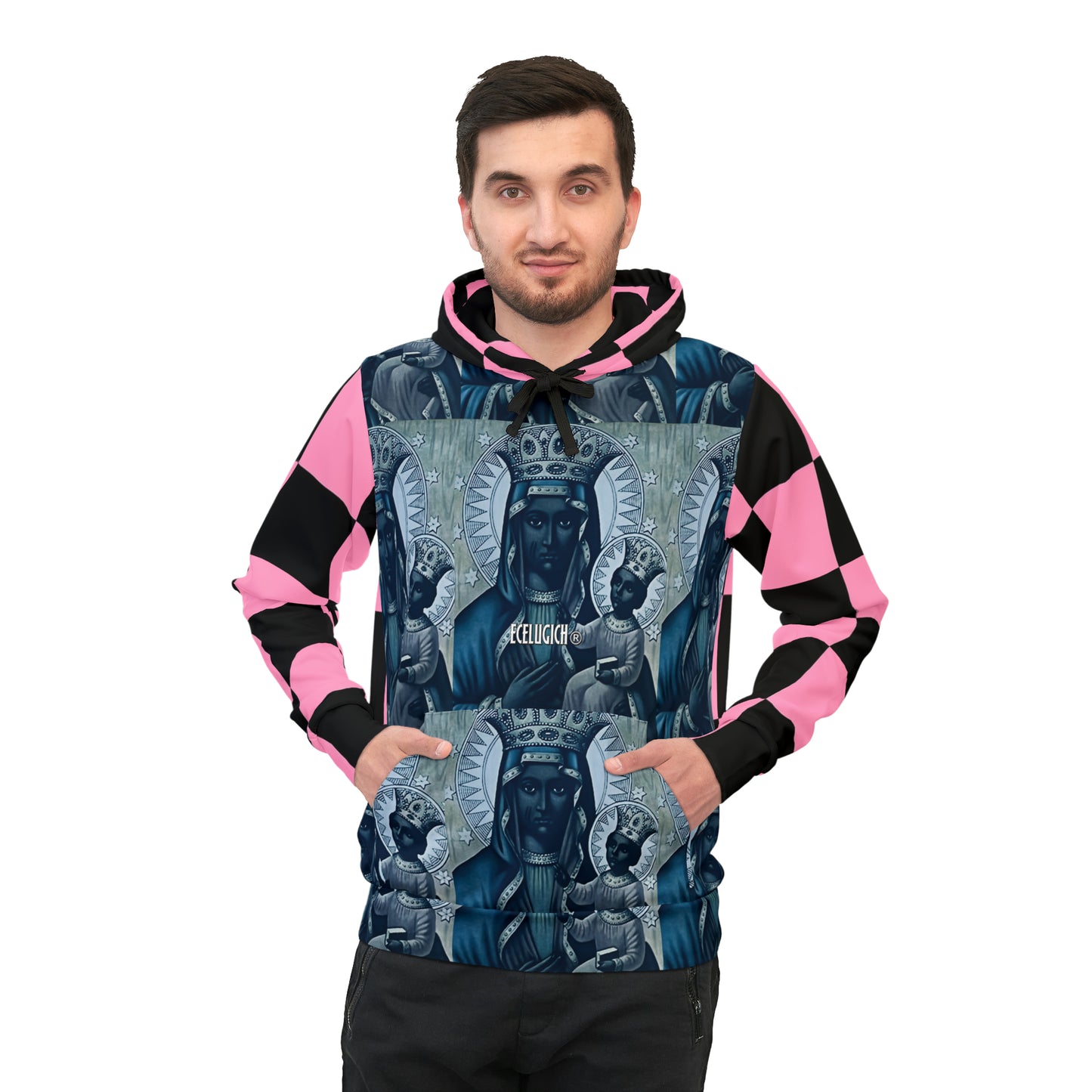 ECELUGICH Athletic Hoodie Mary print pink