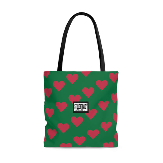 STILLGETPAID® APPAREL GREEN RED HEART TALL AOP Tote Bag