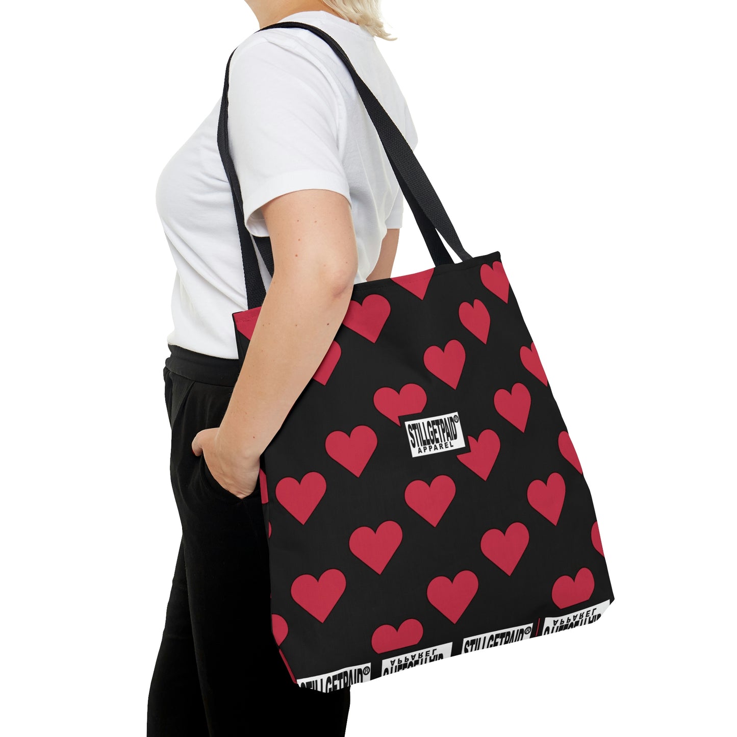 STILLGETPAID® APPAREL BLACK RED HEART TALL Tote Bag
