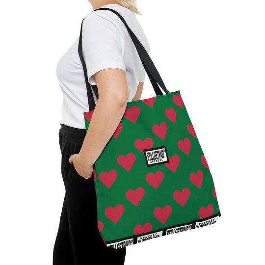 STILLGETPAID® APPAREL GREEN RED HEART TALL AOP Tote Bag