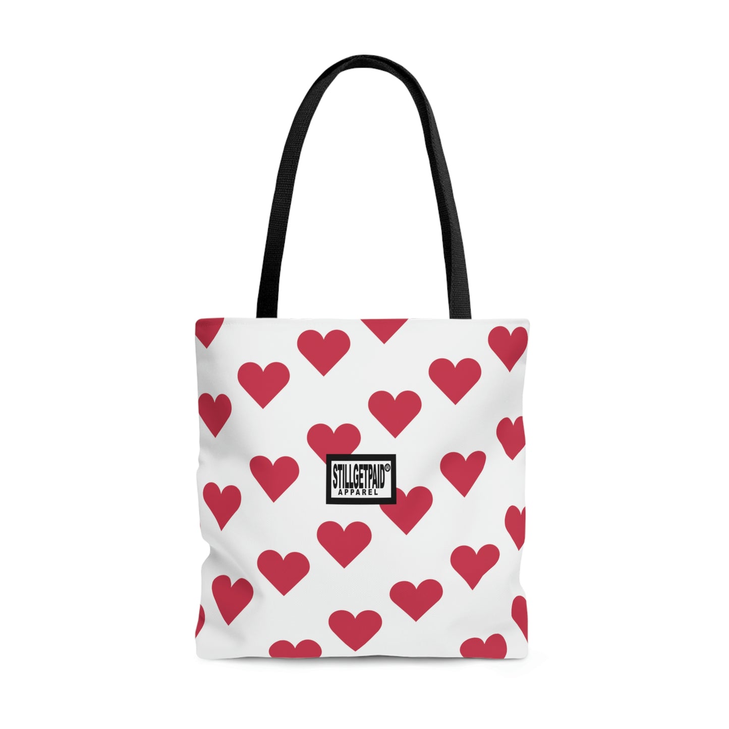STILLGETPAID® APPAREL WHITE RED HEART TALL AOP Tote Bag