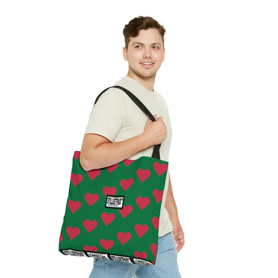 STILLGETPAID® APPAREL GREEN RED HEART TALL AOP Tote Bag