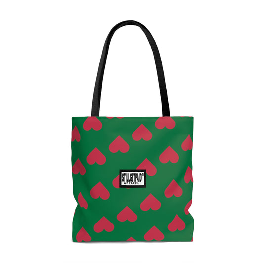 STILLGETPAID® APPAREL GREEN RED HEART TALL AOP Tote Bag