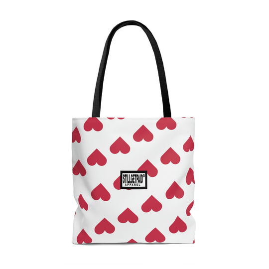 STILLGETPAID® APPAREL WHITE RED HEART TALL AOP Tote Bag